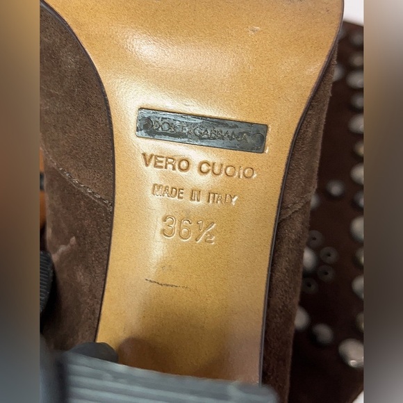 Dolce & Gabbana Vintage Suede Heel Boots Studded Square Toe Runway 2002 Y2K 36.5 - Picture 4 of 16